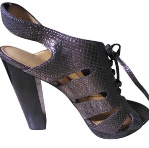 Coach Elegant Snakeskin Lace Up Caged Back Strap Peep Toe Chunky Heels Size 9B